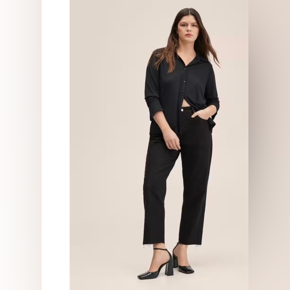 Like New MNG Havana Size 6 Cotton Raw Hem Jeans Black Straight High Waist Crop - Picture 2 of 10